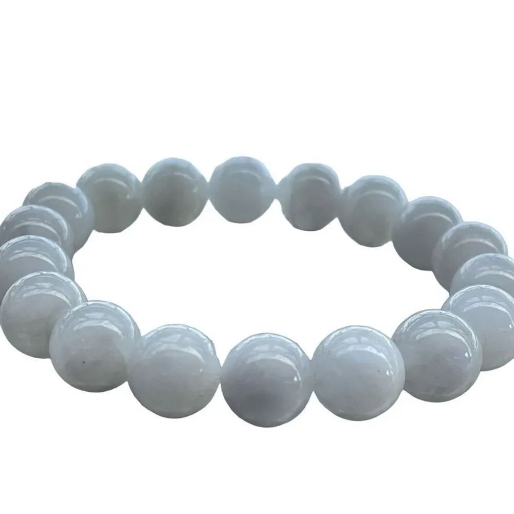 White Moonstone beaded bracelet 7” crystal healing beads 10mm blue flash love fe